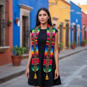 Unique Handcrafted Oaxaca Graduation Stole, Colorful Mexican Serape with Lining